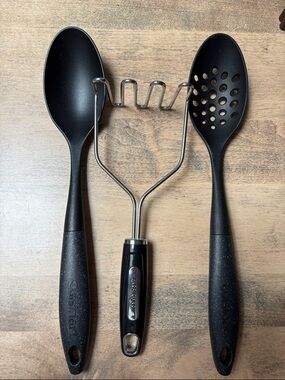 Cuisinart Black Nylon Spoon, Slotted Spoon & Stainless Masher Set